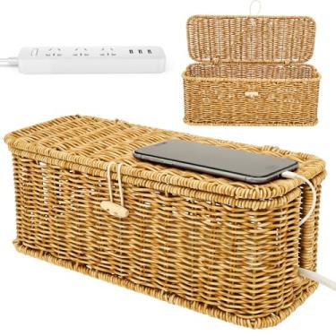 Imagem de Caixa organizadora de cabos feita à mão, imitação de rattan, cesta de tecido, organizador de cabos, para gerenciamento de fios de mesa para esconder cabos e régua de energia C 33 L 13 A 14 cm A 13 cm
