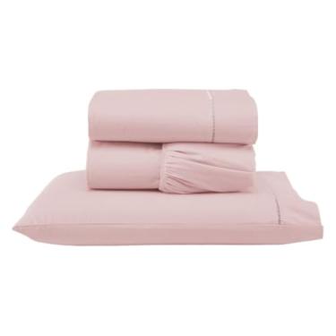 Imagem de Jogo de Lençol Solteiro Micropercal 300 Fios, 3 Peças, 100% Poliéster, Lençol com e sem Elástico e Fronha, com Ponto Palito (Versátil Completo/Rosê, Jogo Lençol Solteiro 3 Pçs)