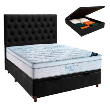Imagem de Cama Box Bau Preto+Colchão Casal Freedom Ortobom + Cabeceira