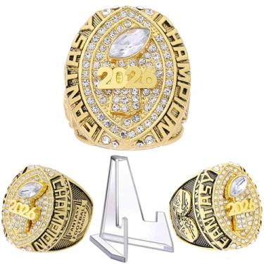 Imagem de Anel de campeonato de futebol de fantasia 2026 Heavy FFL Champion Troféu anel de prêmio para vencedor da liga de futebol de fantasia (anel e suporte juntos, tamanho 10)
