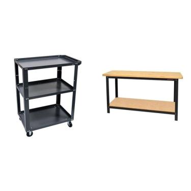 Imagem de Conjunto 1 Bancada Profissional 150cm 1 Carro Aberto em Aço para Ferramentas Presto Laranja