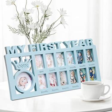 Imagem de Generic Molduras para Fotos do Meu Primeiro Ano, Moldura de Lembrança, de Plástico DIY Com 12 Slots para o Crescimento da Criança, Perfeita para Exibição No Escritório ou Em Casa, Cor Azul 40x19x3cm (rosa)