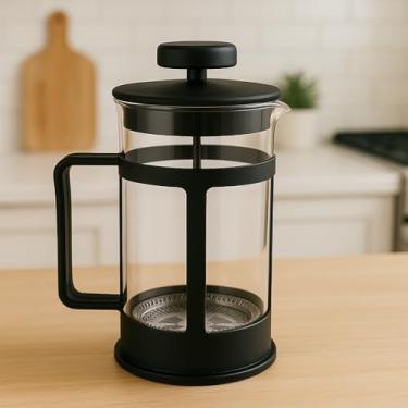 Imagem de Cafeteira Francesa, Prensa Francesa, 3 Xícaras, Preta, 15x8cm, Preparo Manual, Vidro Borossilicato e Aço Inox, Filtro Metálico, Uso Doméstico e Escritório