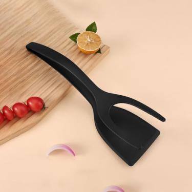 Imagem de 1 espátula flipper com pinça: nylon, antiaderente, resistente a altas temperaturas para todas as suas necessidades culinárias, preta
