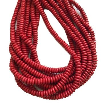 Imagem de Lady Works Fio de pedra natural tingida turquesa de 33 cm, contas lisas rondelle de 6 x 3 mm para fazer joias DIY. | Beads_02582, vermelho