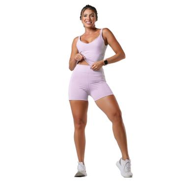 Imagem de Conjunto Fitness Cropped Alças Duplas Shorts Biker Zero Transparência Compressão Bolsos Embutidos-Feminino