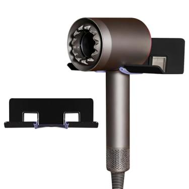 Imagem de Suporte para secador de cabelo, suporte adesivo montado na parede com design de slot aberto para armazenamento de banheiro e organização de cuidados pessoais