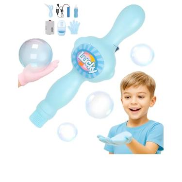 Imagem de Máquina de Bolhas Fumacinha Recarregável USB com Luvas Antiestouro – Diversão Infantil Brinquedo de Bolhas e Fumaça Infantil Automática Brinquedo Varinha Bolhas Fumaça (Azul)