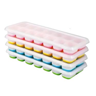 Imagem de Forma Com Tampa Gelo Ice Flexivel Forminha Fundo Silicone 12 Cubos Alimentos Frutas Papinha
