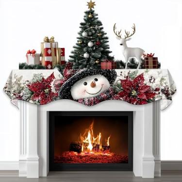 Imagem de BVBOX Cachecol de cornija de lareira de Natal capa decorativa lenços de corredor para decoração de prateleira de lareira de Natal de inverno (177,8 cm C x 43,2 cm L, chapéu sorridente boneco de neve)