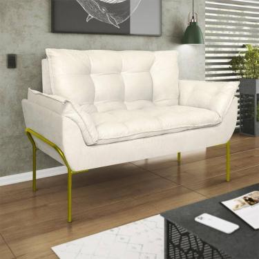 Imagem de Sofá Namoradeira Base Metal Dourada Reforçada Tecido Suede Bege