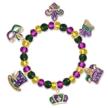 Imagem de Pulseira de Dia de São Patrício com pingente de folha verde para mulheres feito à mão com contas de cristal pérola pulseira elástica de contas verdes de férias irlandesas pulseira de contas verdes