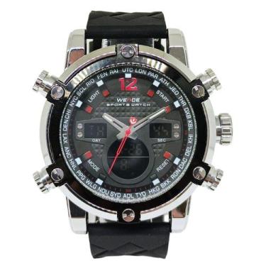 Imagem de Relógio Masculino Weide AnaDigi WH-5205 Prata e Preto e Vermelho