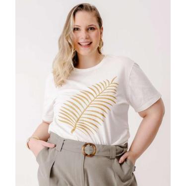 Imagem de Blusa Plus Size Feminina Estampa Folha Marisa-13063, Off white, G2