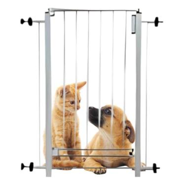 Imagem de Portão de Proteção em Aço, Branco e Preto, Altura 86 cm, Ajustável 65-124 cm, Sistema de Pressão Sem Furos, Para Crianças e Pets, Com Extensor e Trava de Segurança (Branco, 90 até 94cm)