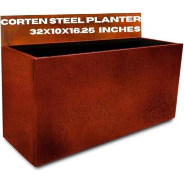 Imagem de Watbick Corten Vaso grande retangular de aço para ambientes externos, caixa de plantas de metal – vaso de flores para jardim, pátio, comercial, casa de fazenda, industrial – recipiente longo retangular para plantas