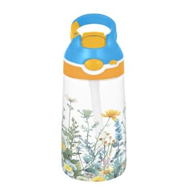 Imagem de ATTX Garrafa de água Wildflowers with Butterflies de 473 ml – Garrafa de água reutilizável Tritan Sports & Travel com canudo e tampa de bico pop-up #415