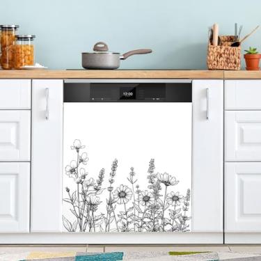 Imagem de ATTX Capa magnética de lava-louças de flores silvestres e brancas, 58 cm C x 66 cm A decoração da capa frontal da máquina de lavar louça, decalques de armário doméstico e eletrodomésticos adesivos #66