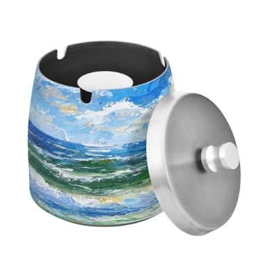 Imagem de Blueangle Cinzeiro de veleiro com tampa para cigarros, à prova de vento/chuva, aço inoxidável, sem fumaça, inodoro, cinzeiro para uso interno ou externo (519)