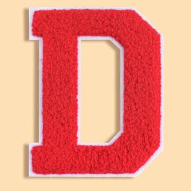 Imagem de QianSiLi Remendos de letras universitárias de chenille vermelho de 11 cm, letras grandes para jaquetas Letterman, moletons com capuz, mochilas, coletes, roupas, adesivos individuais da letra D