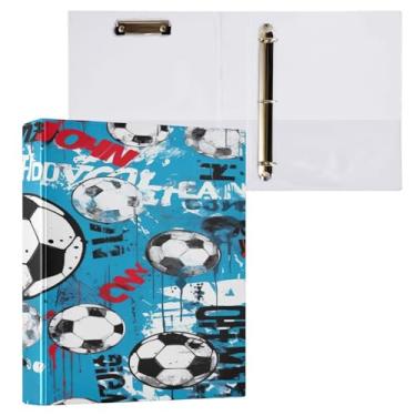 Imagem de Blueangle Fichário de 3 anéis de futebol azul com prancheta e 2 bolsos - Organizador de documentos decorativos de 3 cm para escritório, suprimentos para reuniões (648)