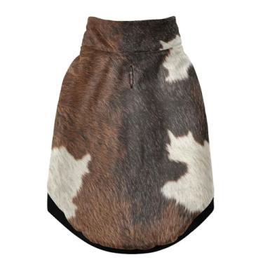 Imagem de SEHANY Casaco de cachorro marrom e branco com estampa de vaca para cães pequenos, superquente à prova de vento, jaqueta de inverno macia e aconchegante para clima de neve fria com coleira para animais