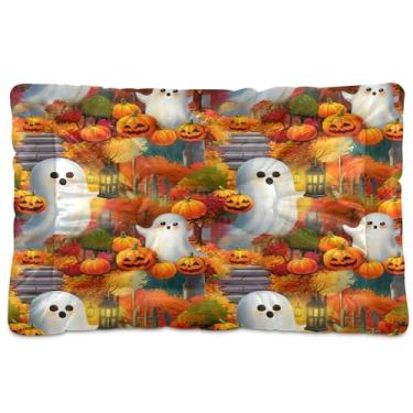 Imagem de SEHANY Cama de cachorro fantasma Halloween Boo Cama de gato com fundo antiderrapante, cama de canil, colchão macio para animais de estimação, lavável para cães pequenos, médios e grandes, gatos, 91 x