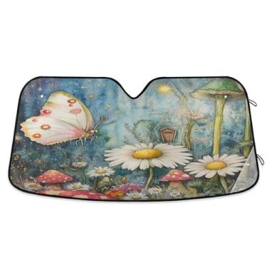 Imagem de ATTX Para-brisa de carro borboleta flor 139.7 cm x 70.1 cm escudo solar universal com proteção UV, persiana de janela frontal automática dobrável para Sedans SUVs caminhões #120