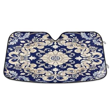 Imagem de ATTX Pára-brisas de carro padrão azul branco 139.7 cm x 70.1 cm escudo solar universal com proteção UV, persiana de janela frontal automática dobrável para caminhões Sedans SUVs #727