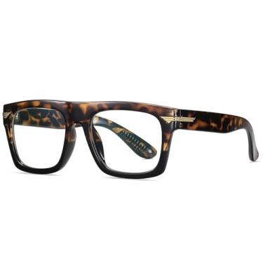 Imagem de Óculos retrô quadrados transparentes femininos, armação de óculos masculina da moda, óculos para computador, estampa de leopardo preta