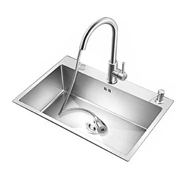 Imagem de Pias de cozinha embaixo para bancadas de granito, pias de aço inoxidável para cozinhas, montagem superior com três furos e acessórios completos