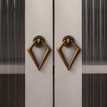 Imagem de XEOGUIYA Puxadores de armário triangulares vintage, puxadores de gaveta de liga de zinco de bronze antigo, conjunto de 4 peças, ferragens para móveis em forma de diamante