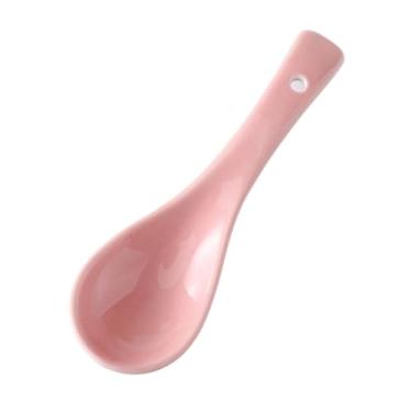 Imagem de Concha de sopa Colheres de sopa cerâmica 6 peças, colher porcelana chinesa asiática para, bolinho, wonton, café, sobremesa, cereal(Pink)