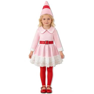 Imagem de Fairy Sassy Little Girls Christmas Elf Xmas Holiday Party Elf Dress With Accessories (5-6 Years,Pink)