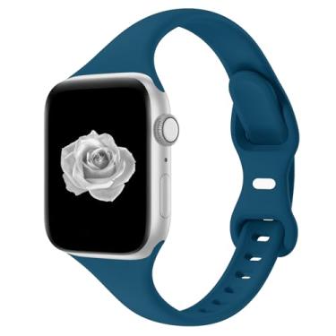 Imagem de Pulseira esportiva fina compatível com Apple Watch de 40 mm, 38 mm, 44 mm, 45 mm, 42 mm, 41 mm, 46 mm e 49 mm para séries Ultra/11/10/9/8/7/6/5/4/3, leve e confortável para mulheres e homens (azul, 49