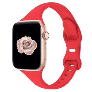 Imagem de Pulseira esportiva fina compatível com Apple Watch de 40 mm, 38 mm, 44 mm, 45 mm, 42 mm, 41 mm, 46 mm e 49 mm para séries Ultra/11/10/9/8/7/6/5/4/3, leve e confortável para mulheres e homens (vermelho