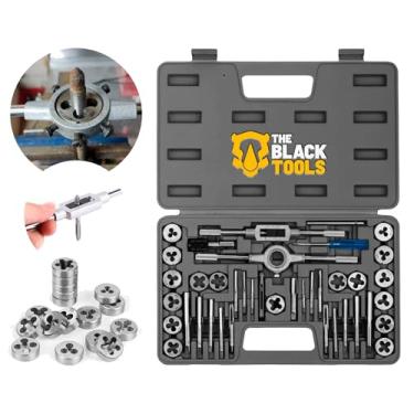 Imagem de Kit Tarraxa Jogo de Cossinetes e Machos TJC40 The Black Tools – 40 Peças M3 a M12 com Maleta Completa