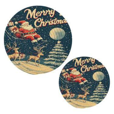 Imagem de Wassud Conjunto de trivetes, design de Natal, Papai Noel, para pratos quentes, suportes de panela redondos, almofadas quentes de algodão, porta-copos resistentes ao calor para decoração de cozinha