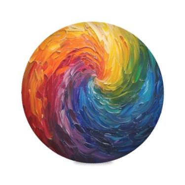 Imagem de xigua Jogo americano redondo de cores arco-íris, conjunto de 4 para mesa de jantar, tapetes de mesa antiderrapantes laváveis e resistentes ao calor para decoração de festa, cozinha, jantar