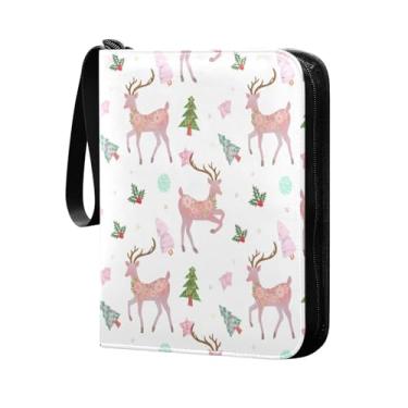 Imagem de Wassud Fichário de cartão colecionável com 4 bolsos com estampa de rena floral comporta 400 cartões padrão à prova d'água TCG CCG MTG álbum presentes para colecionadores, meninos e meninas