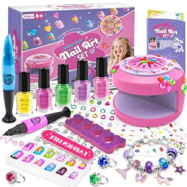 Imagem de BATTOP Conjunto de esmalte infantil para meninas - Kit de arte de unhas para meninas de 7 a 12 anos com secador de unhas e adesivos falsos e esmalte à base de água - Brinquedos presentes para meninas