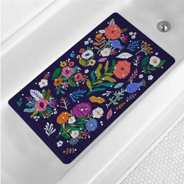 Imagem de Tapete de banheira floral boêmio roxo antiderrapante com flores abstratas tapete de banho antiderrapante tapete de banho botânico para banheira com ventosas e orifícios de drenagem, tapete de chuveiro