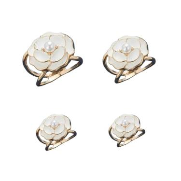 Imagem de KSOPUERT 4 peças de suporte de anéis de cachecol da moda, fivela de cinto ajustável para trench coat, broche de flores magnético multifuncional para envolver xale, clipe de cachecol (floral branco
