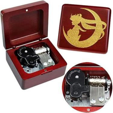 Imagem de Sinzyo Sailor Moon Caixa de música Vintage Madeira esculpida Wind Up caixa musical presente para o Natal, aniversário, dia dos namorados(Caixa de Vinho Tinto)