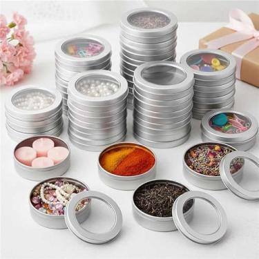 Imagem de TecUnite Latas de Metal de 4 Onças, Recipientes Redondos de Lata, Latas Vazias com Tampa Superior Transparente, Lata de Especiarias para Cozinha, Escritório, Velas, Doces e Presentes (100 Peças)