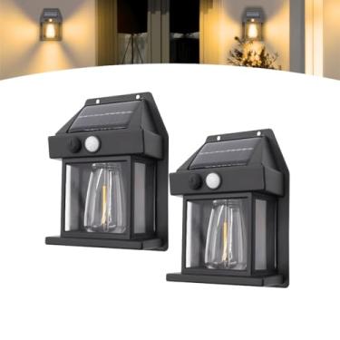 Imagem de Luminária Solar Arandela Retrô com Sensor de Presença - Luminária de Parede, Iluminação Externa para Varanda, Jardim ou Portão, Econômica e Sem Fio (Kit 2)