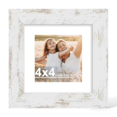 Imagem de Hongkee Porta-retrato 10 x 10 cm com vidro, exiba imagens 7 x 7 com tapete ou 10 x 10 sem tapete - parede e mesa, molduras de madeira 10 x 10 cm (branco envelhecido, 1 pacote)