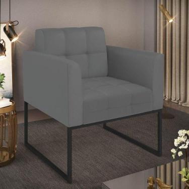 Imagem de Poltrona Sala Decorativa Elisa Base Industrial Preta Sintético Grafite