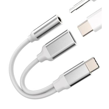 Imagem de Adaptador USB C para conector de fone de ouvido de 3,5 mm para iPhone (2 em 1) tipo C, dongle de cabo de carregamento compatível com Samsung S23, acessórios de carregador, estéreo de carro, divisor de