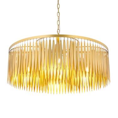 Imagem de TOCHIC Lustre De Fazenda, Lustre Dourado De 30,1" Para Sala De Jantar, Lustre Moderno De 4 Luzes Com Folha De Ouro Para Quarto, Luminária De Teto Rústica Para Sala De Estar, Cozinha, Hall De Entrada